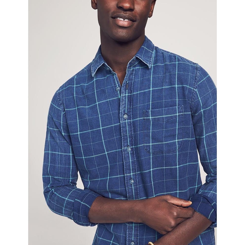 New Faherty Slim Fit Indigo Windowpane Shirt
